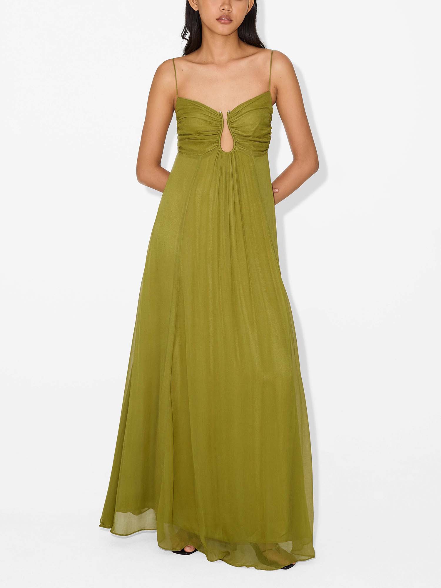 Olive Green Pleated Maxi Dress – Gretachic