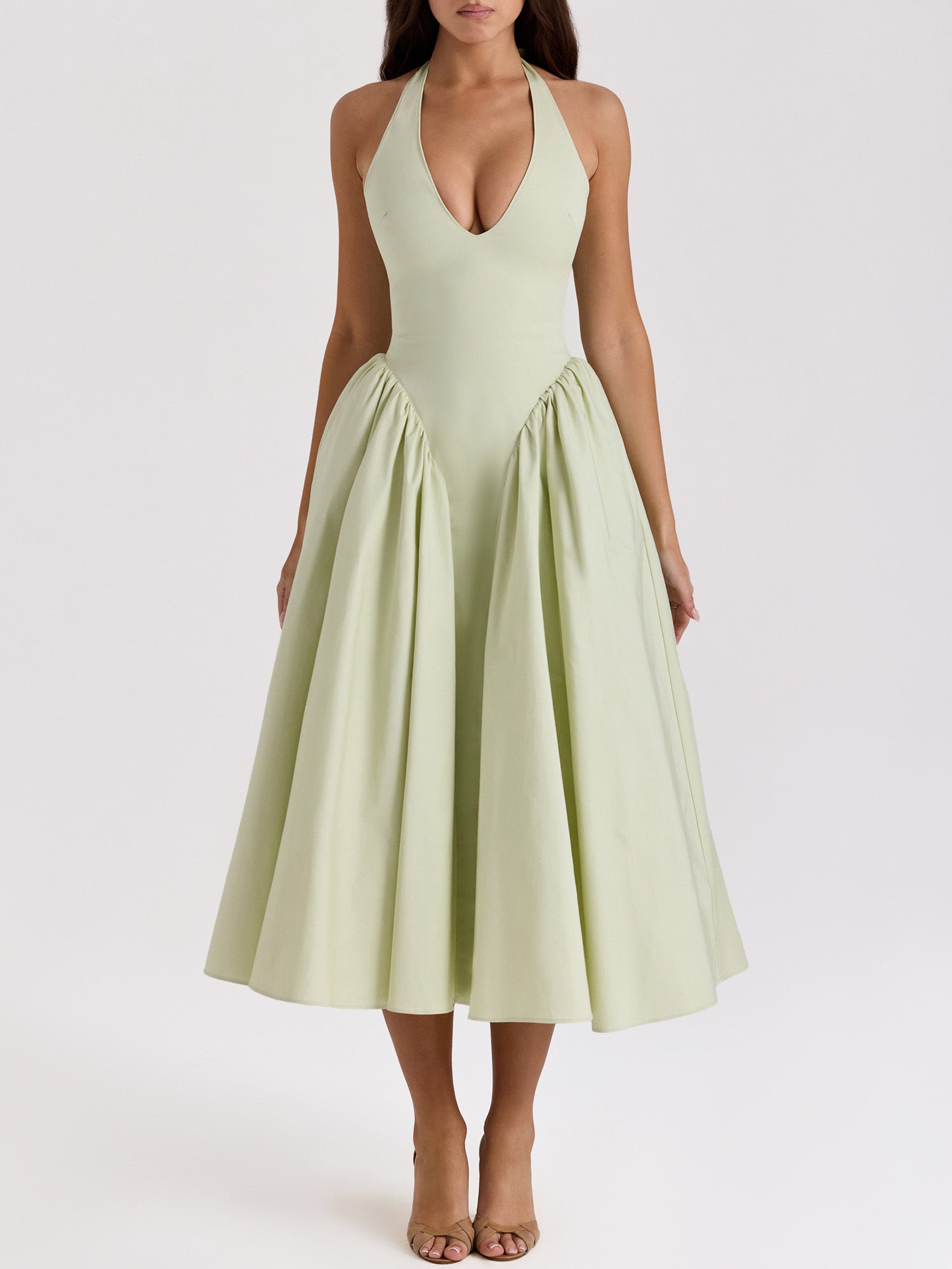 Pleated A-Line Halter Midi Dress – Gretachic