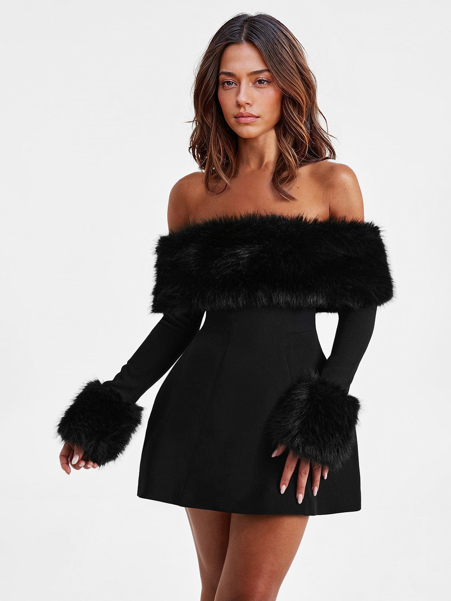 Faux Fur Off-Shoulder Mini Dress – Gretachic
