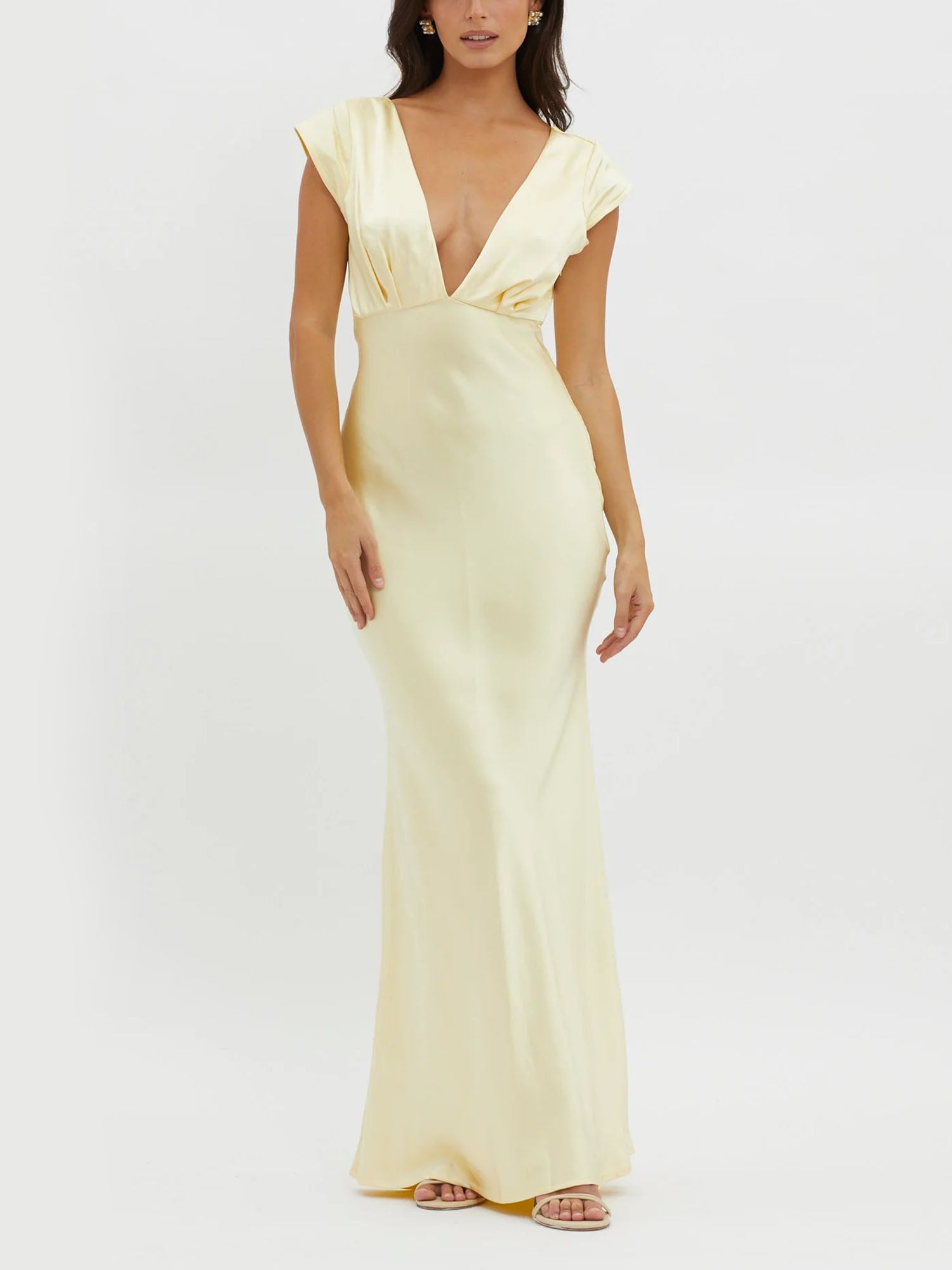 Lemon Cream Plunge Neck Maxi Dress – Gretachic