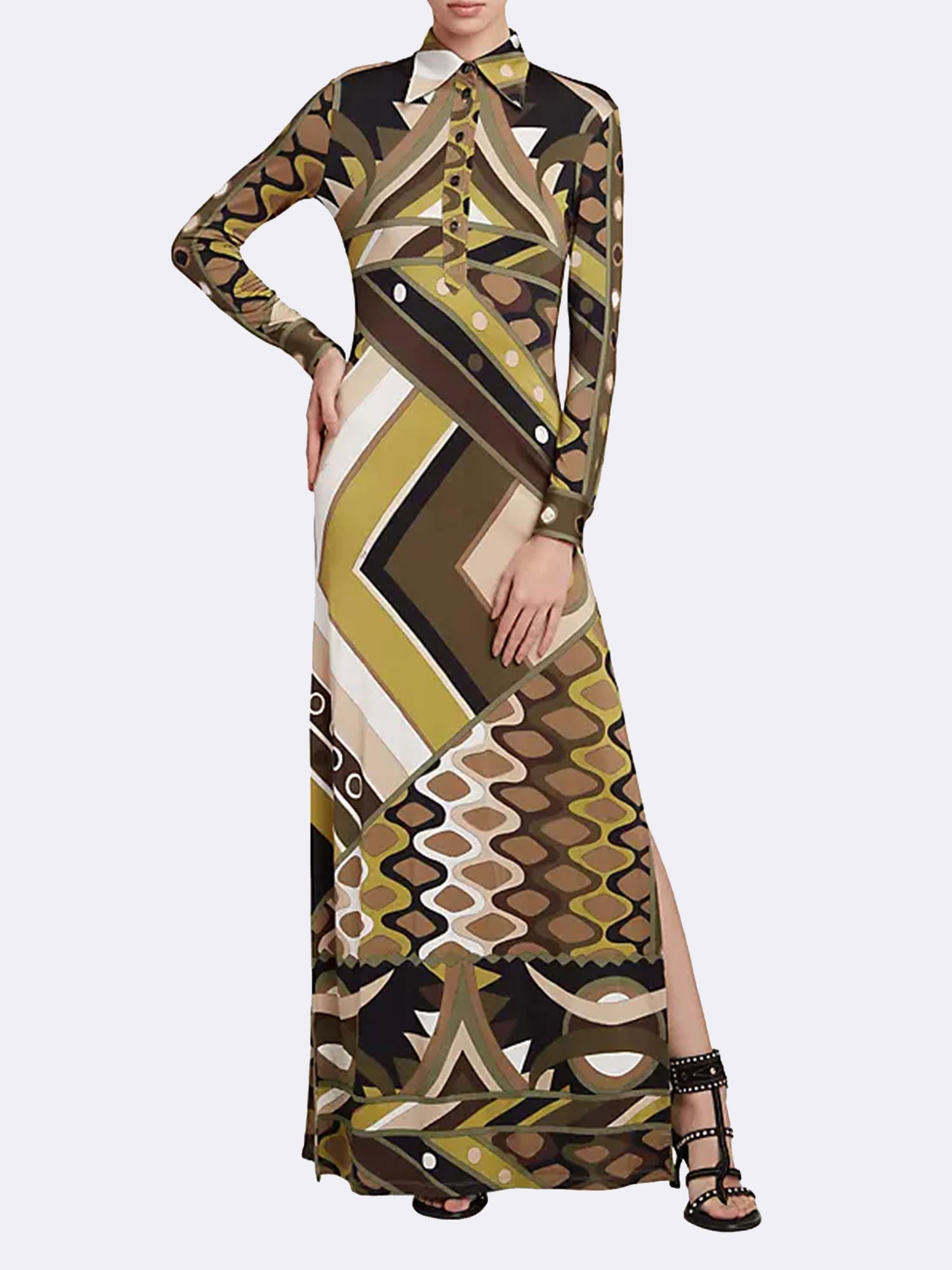 retro print maxi dress Champagne Vintage Print Linen Blend Maxi Dress
