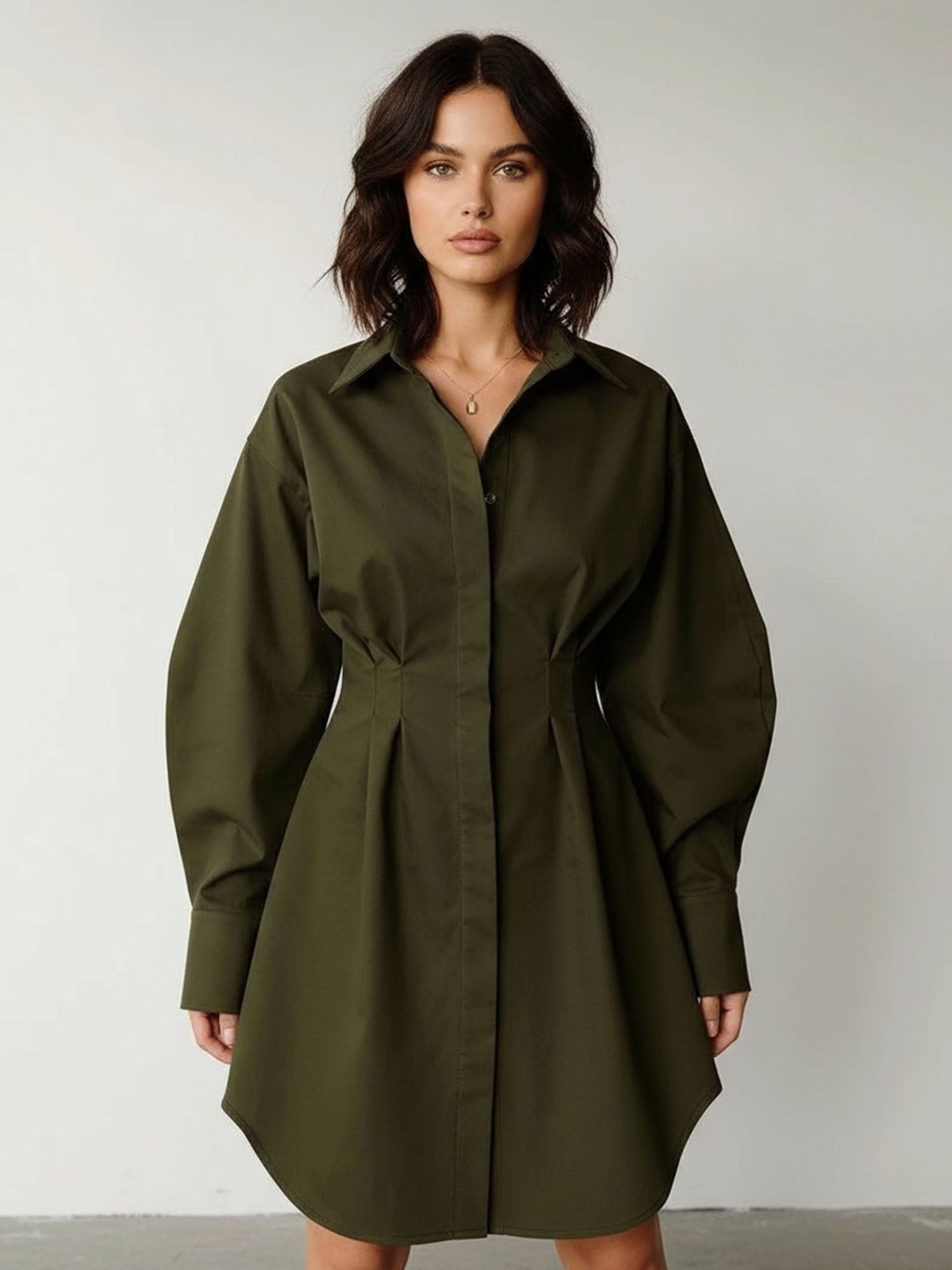 shirt dress cinched waist Black Cinched Waist Shirt Dress