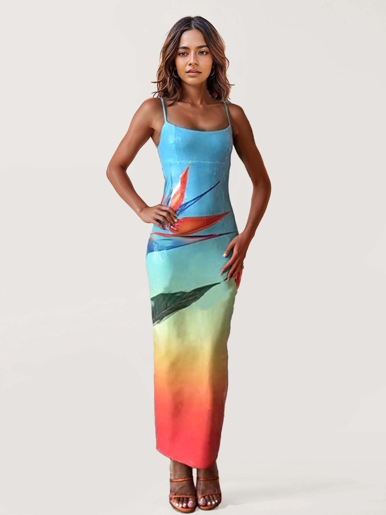 bird print maxi dress Maxi Bird Dress gold TAMU