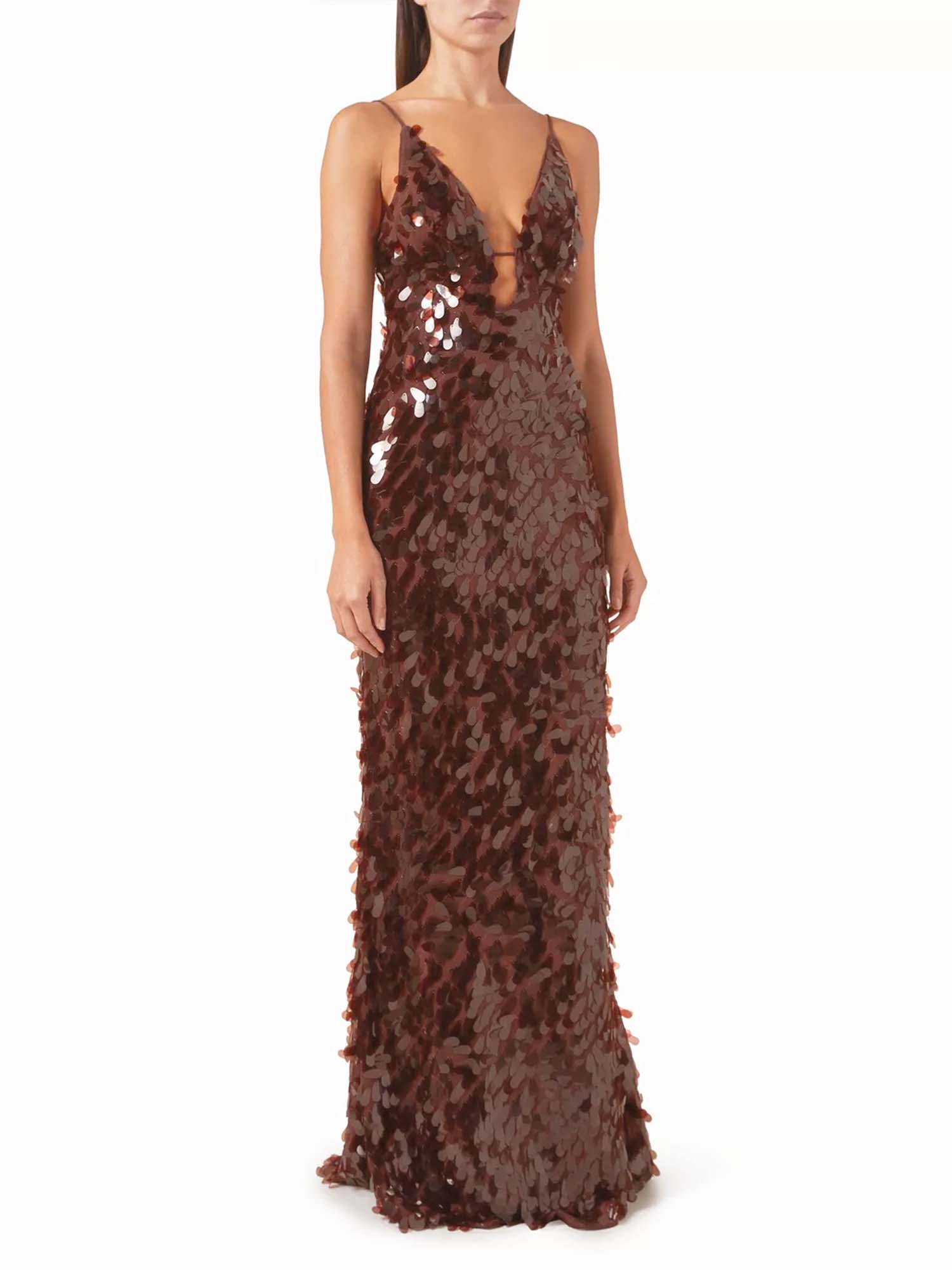 Brown Sequin Plunge Maxi Dress – Gretachic