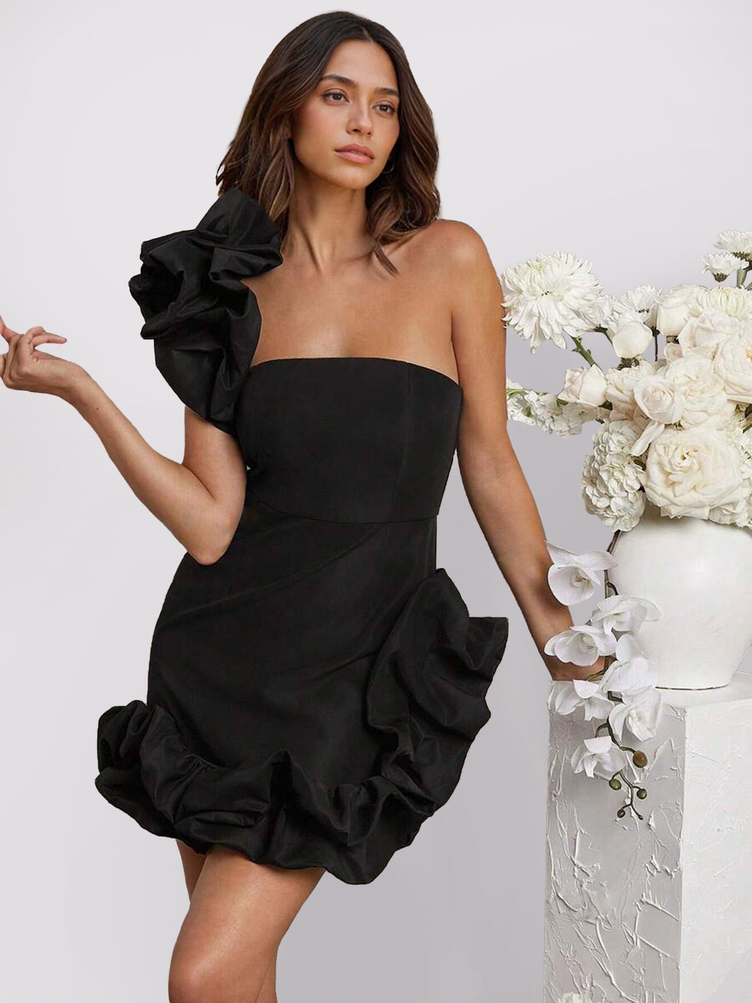 Black White Ruffled Mini Dress – Gretachic
