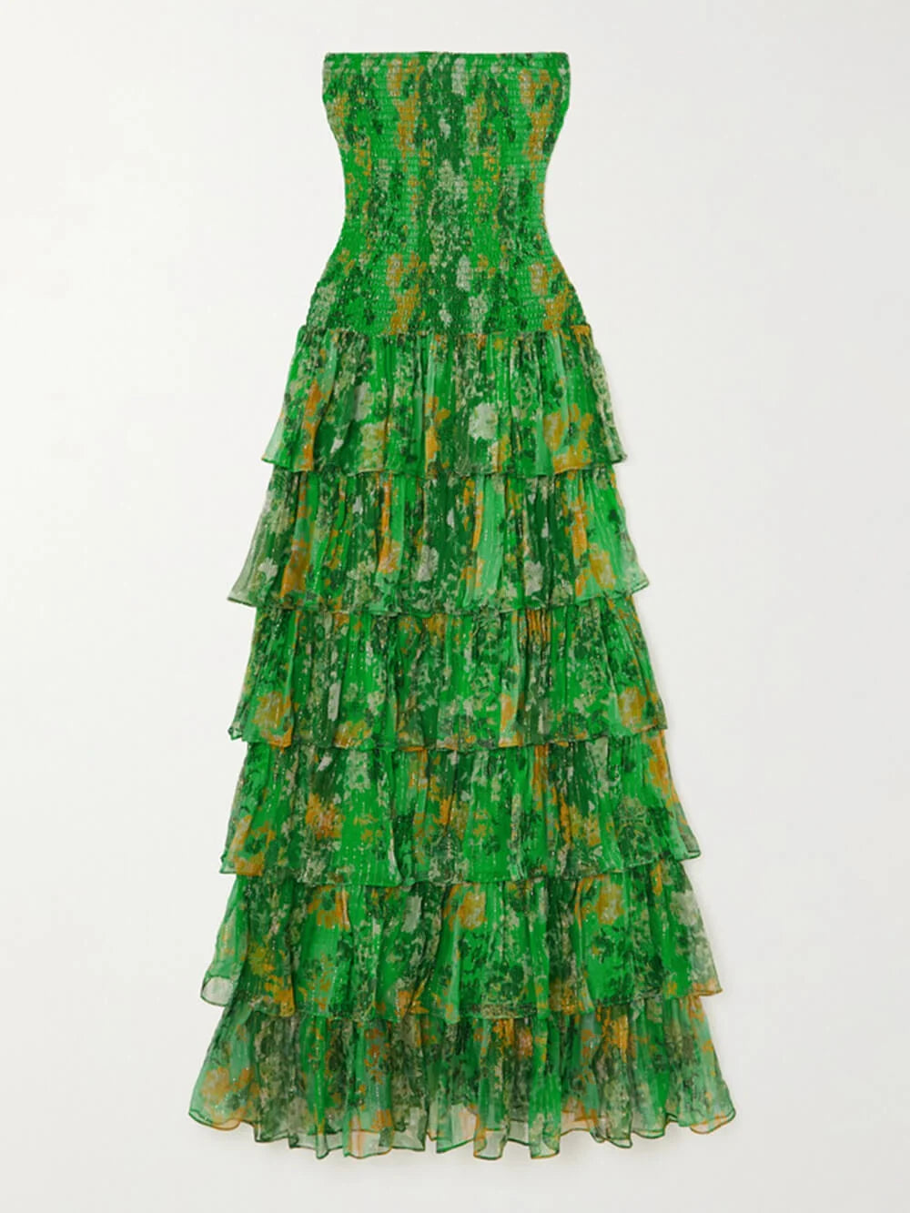 Tiered Green Floral Maxi Dress