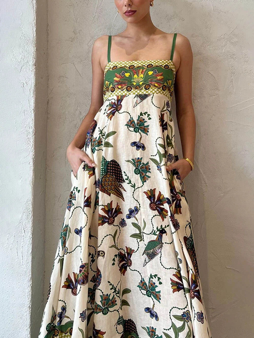 Green Floral Boho Maxi Dress