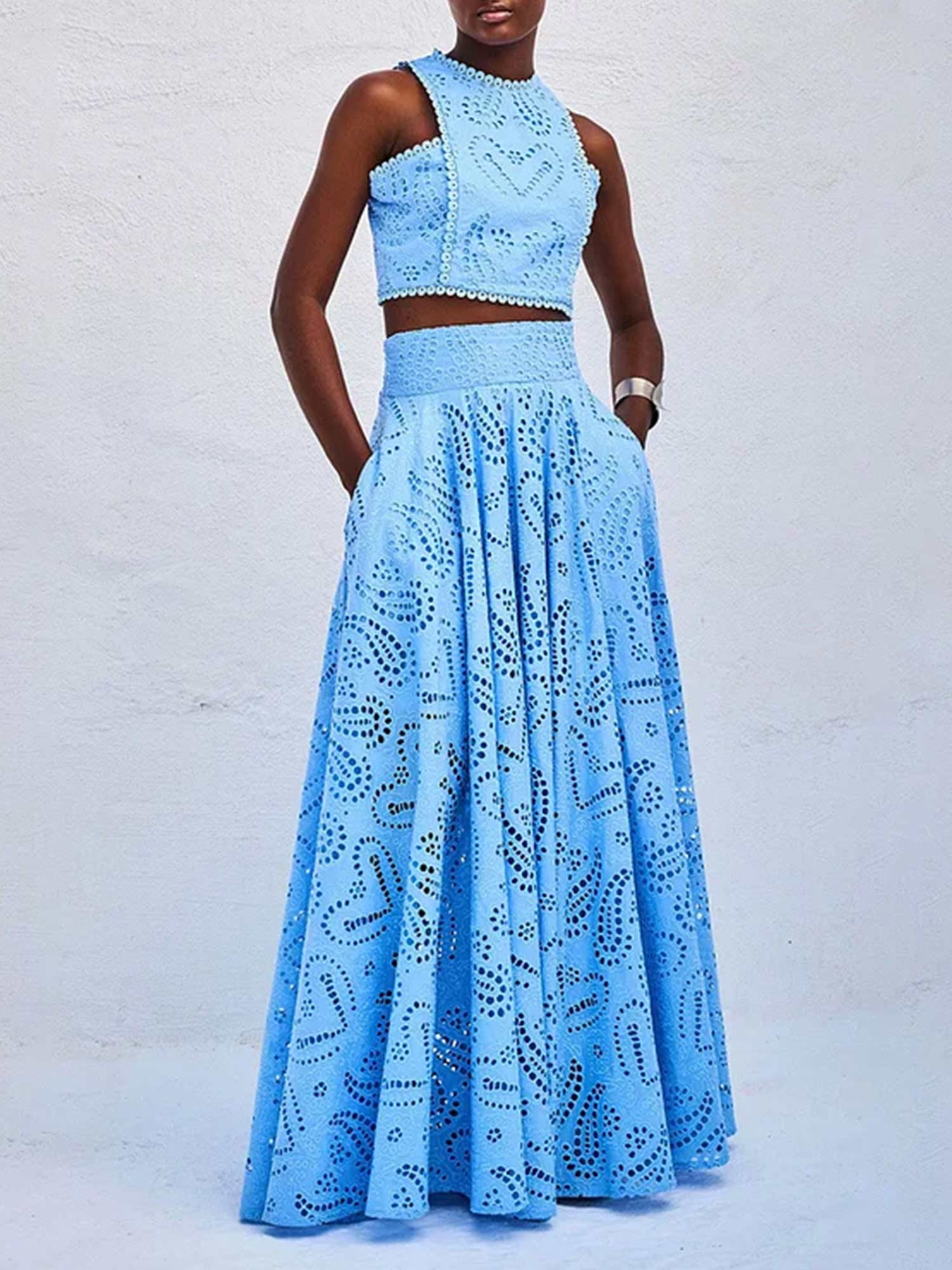 Embroidered Eyelet Crop Top