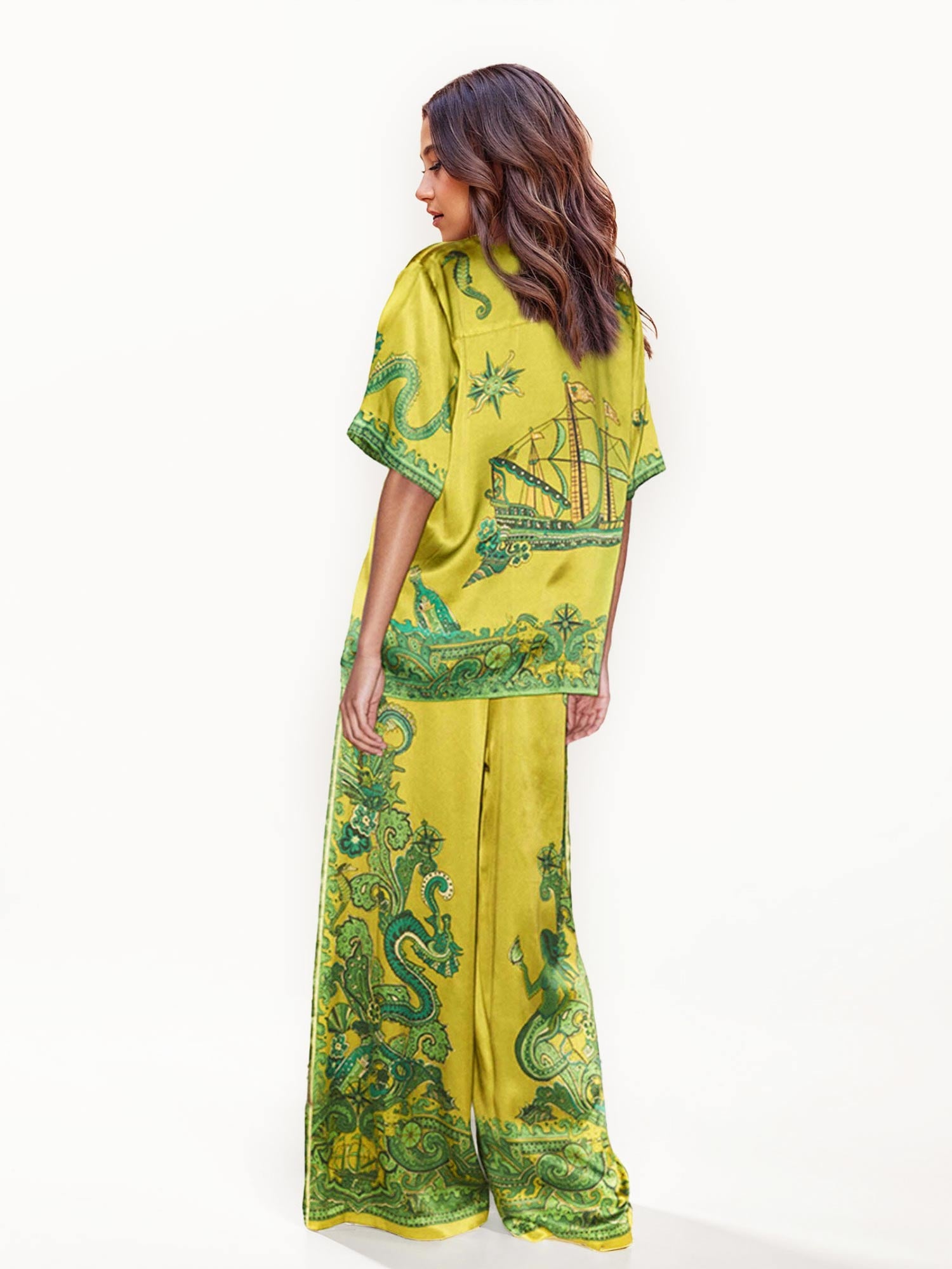 Floral Print Satin Loose-Fit Pants