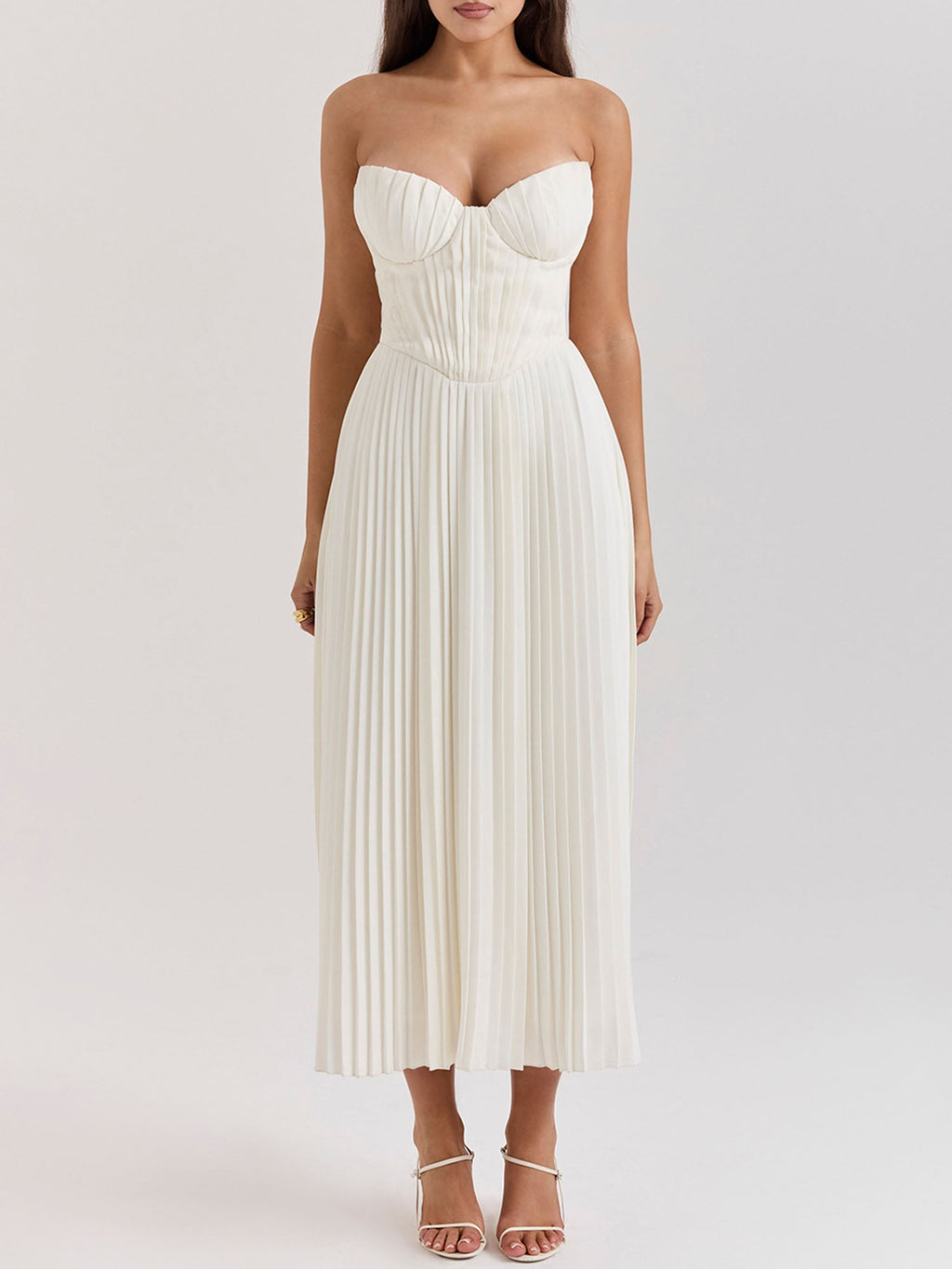 Pleated Strapless Sky Blue Maxi Dress