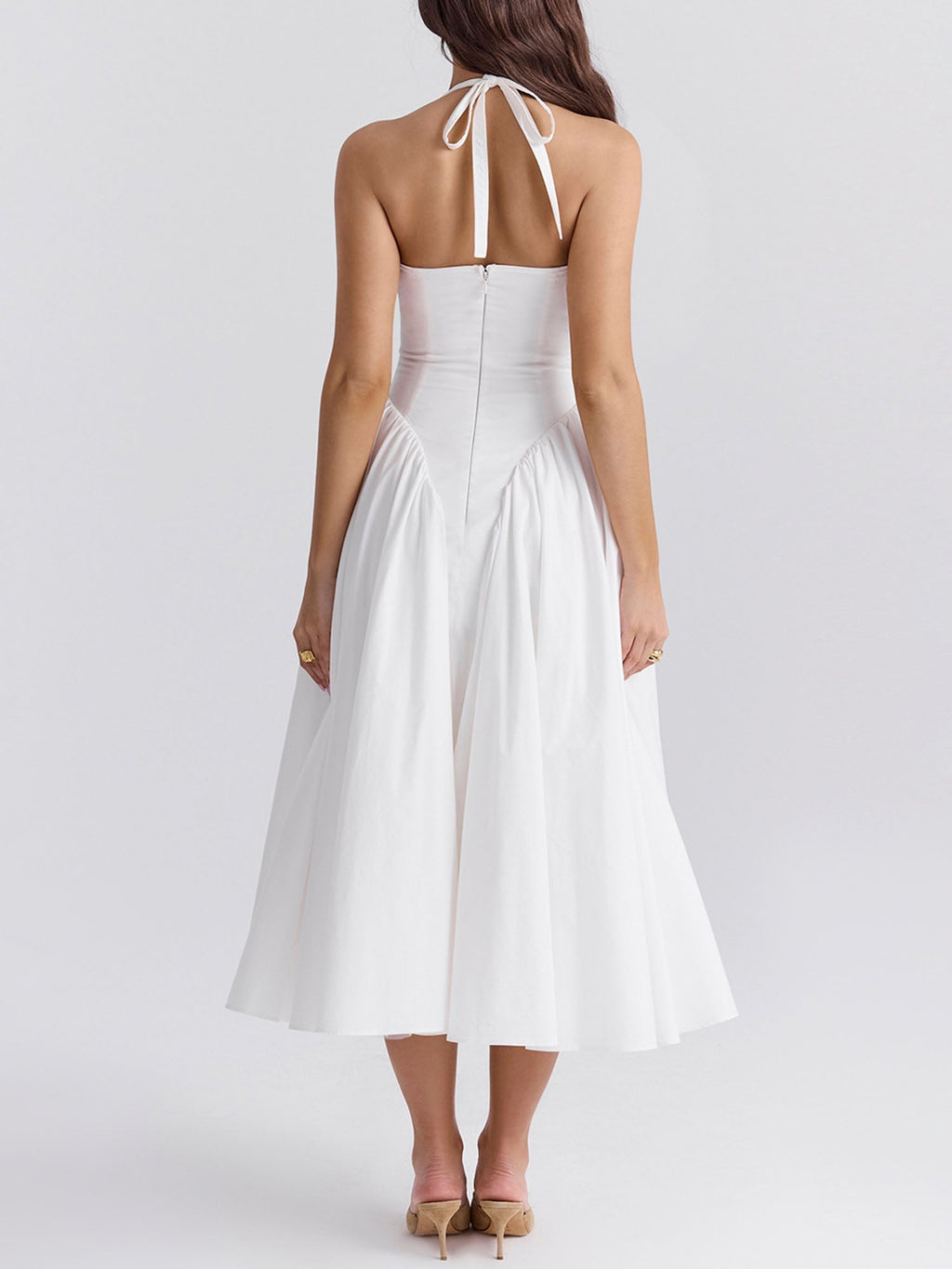 Pleated A-Line Halter Midi Dress