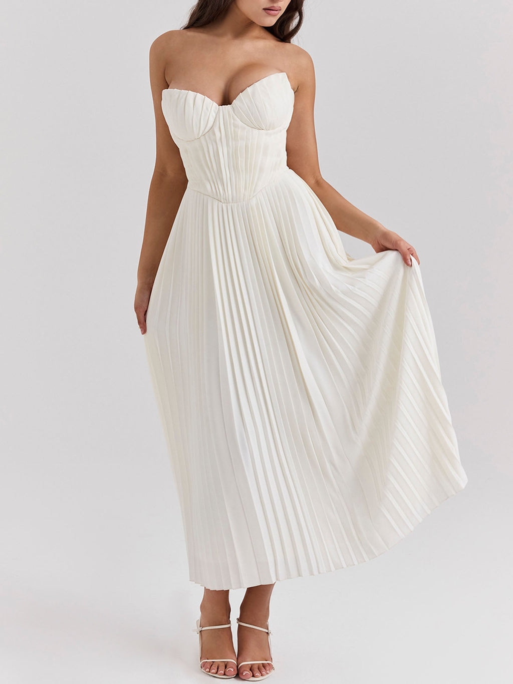 Pleated Strapless Sky Blue Maxi Dress
