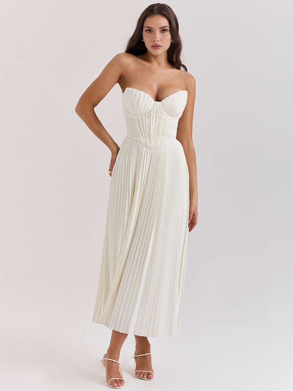 Pleated Strapless Sky Blue Maxi Dress