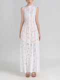 High Neck Sleeveless Lace Maxi Dress