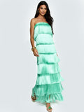 Green Fringed Cascade Maxi Dress