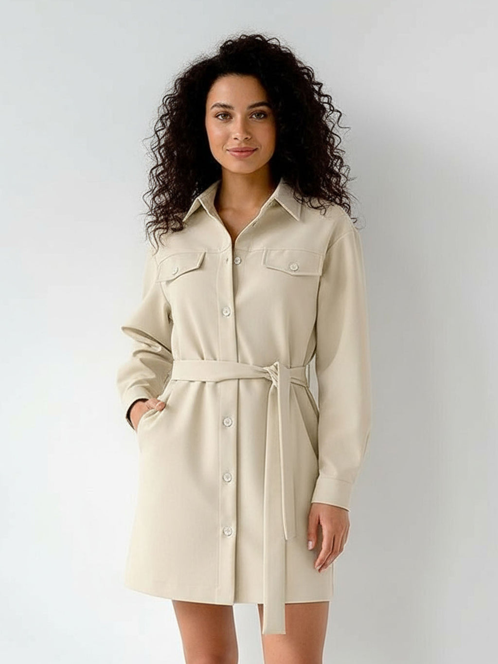 Belted Drop Shoulder Dress Vintage Utility