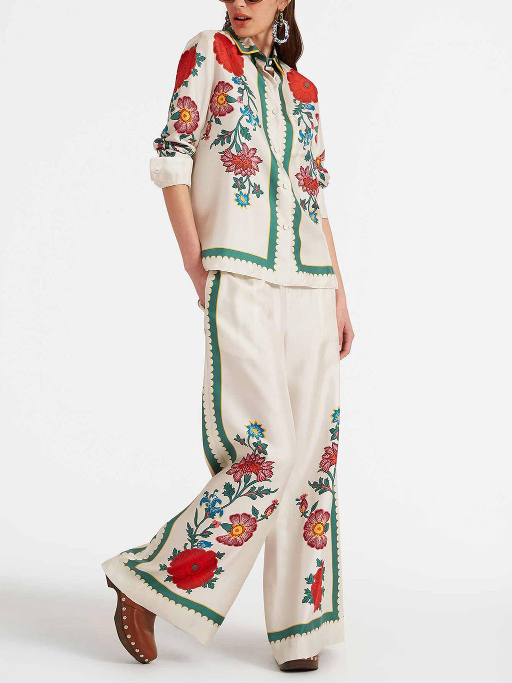 White Blossom Wide-Leg Pants