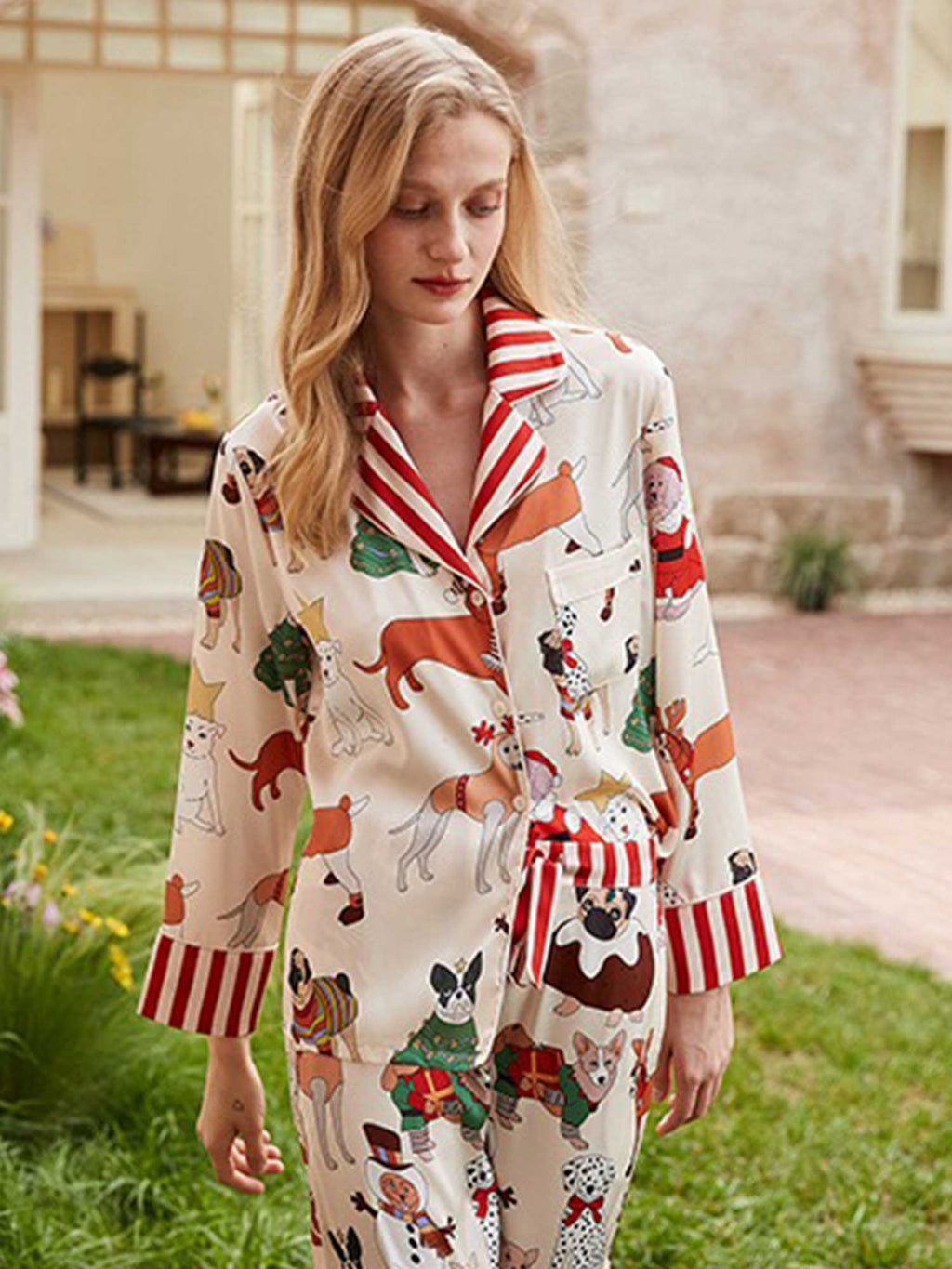 Cartoon Dog Print Long Pajama Set