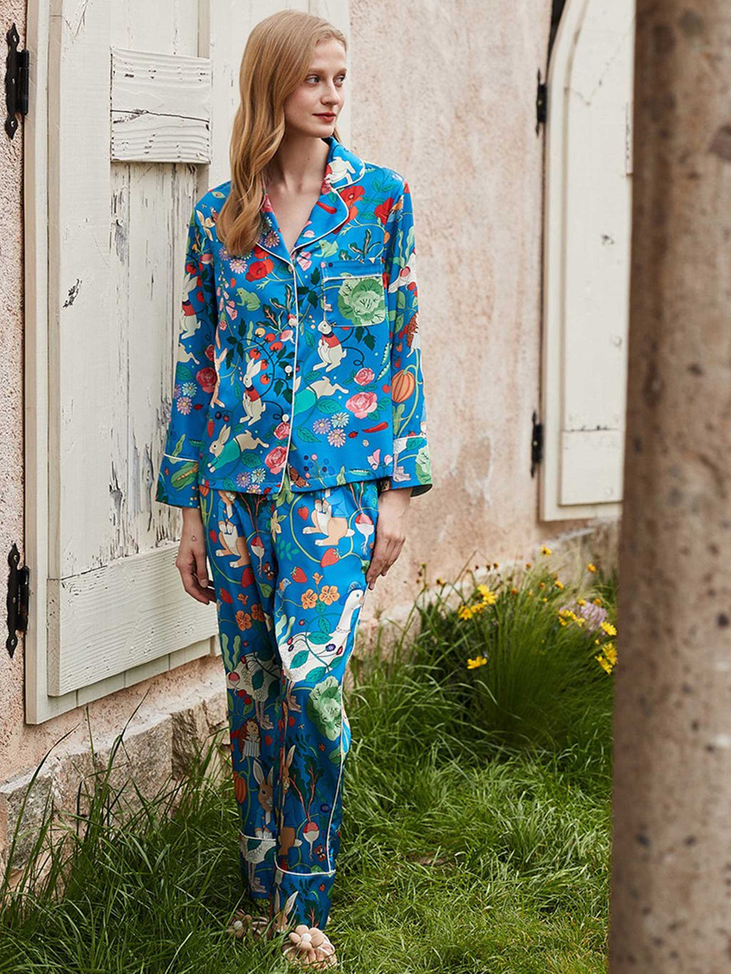 Bunny and Garden Floral Pajama Set