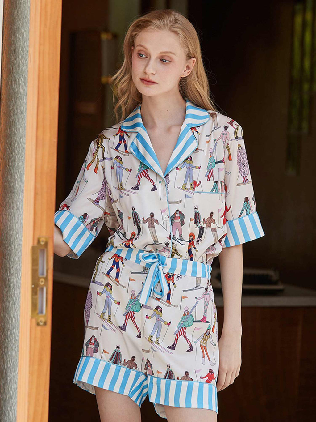 Ski Adventure Print Short Pajama Set