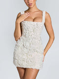 White 3D Floral Mini Dress