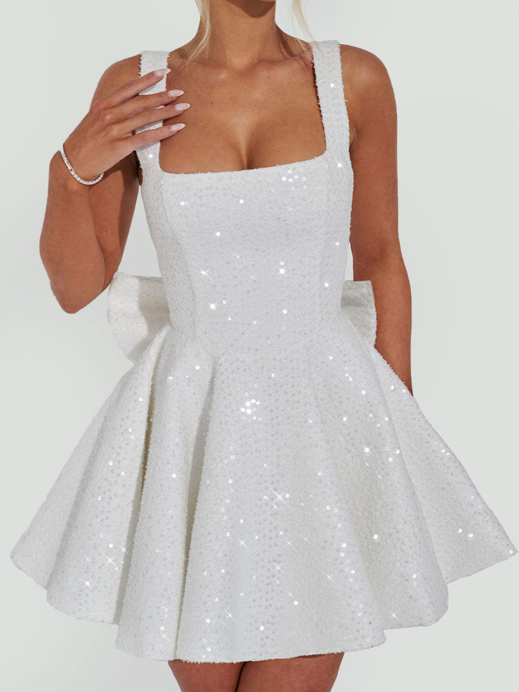 Sequin Detail Flared Mini Dress