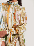 Vintage-Inspired Printed Midi Shirt Dress