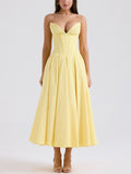 Yellow Strapless Fit-and-Flare Midi Dress
