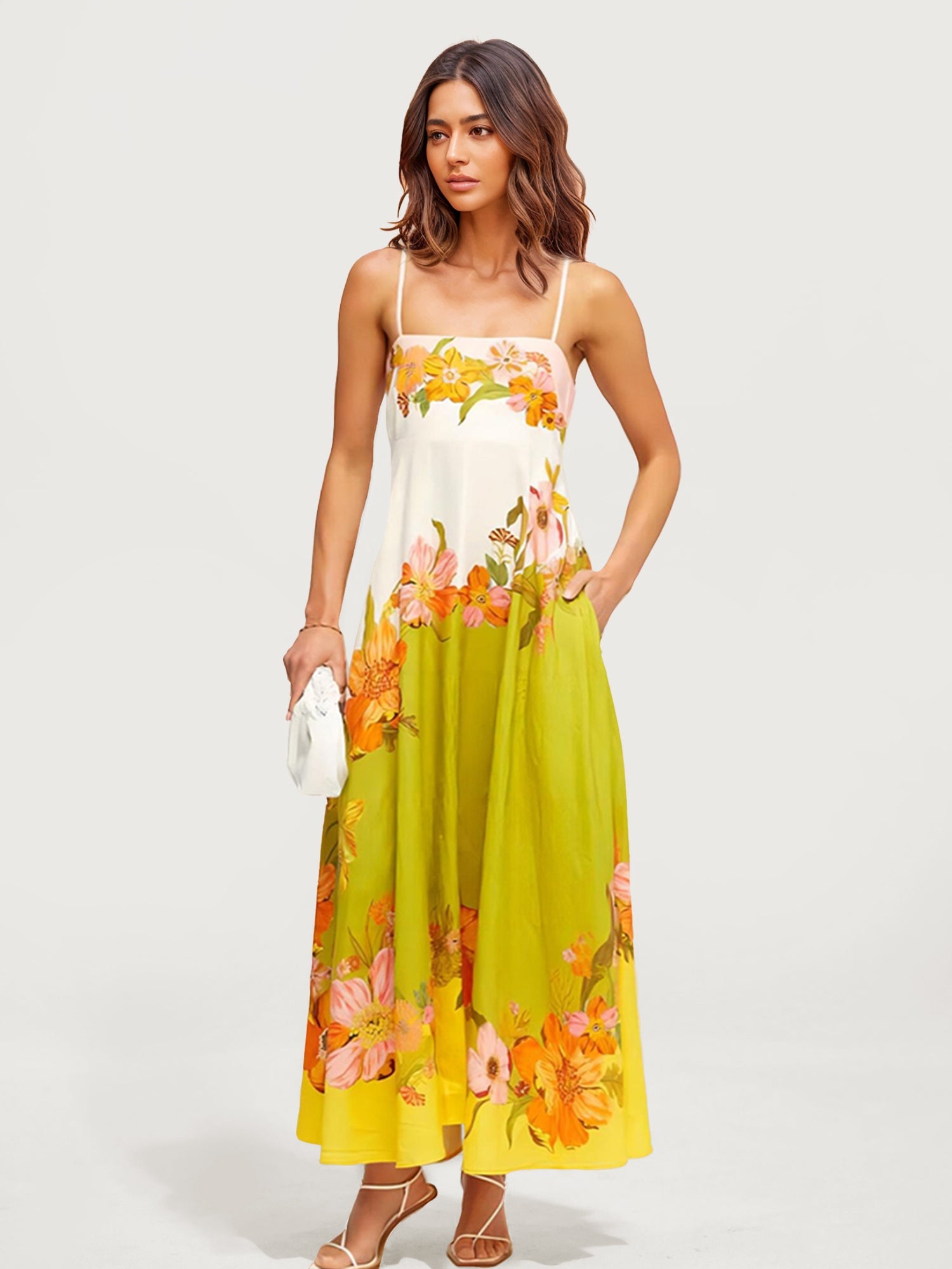 Floral Green and Yellow Maxi Dress