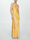 Gaun Maxi Halter Satin Kuning
