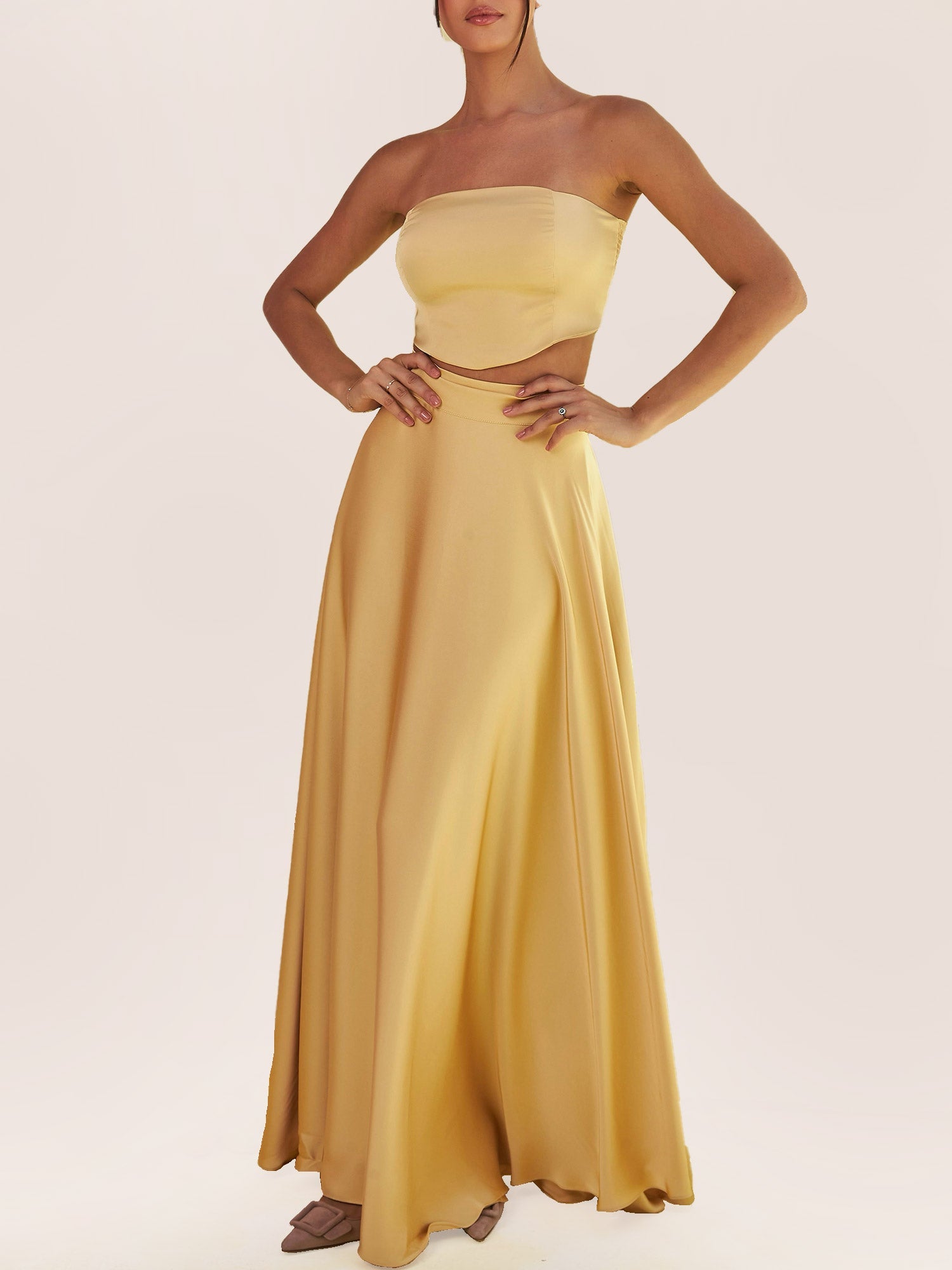 Strapless Crop Top & Flowing Maxi Skirt Set