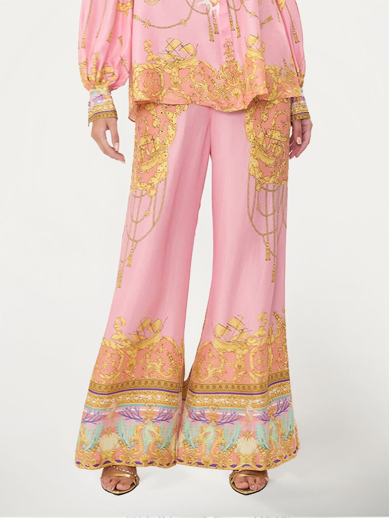 Fish Print Puff-Sleeve-Inspired Pants