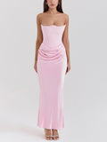 Pink Strapless Draped Bodycon Maxi Dress