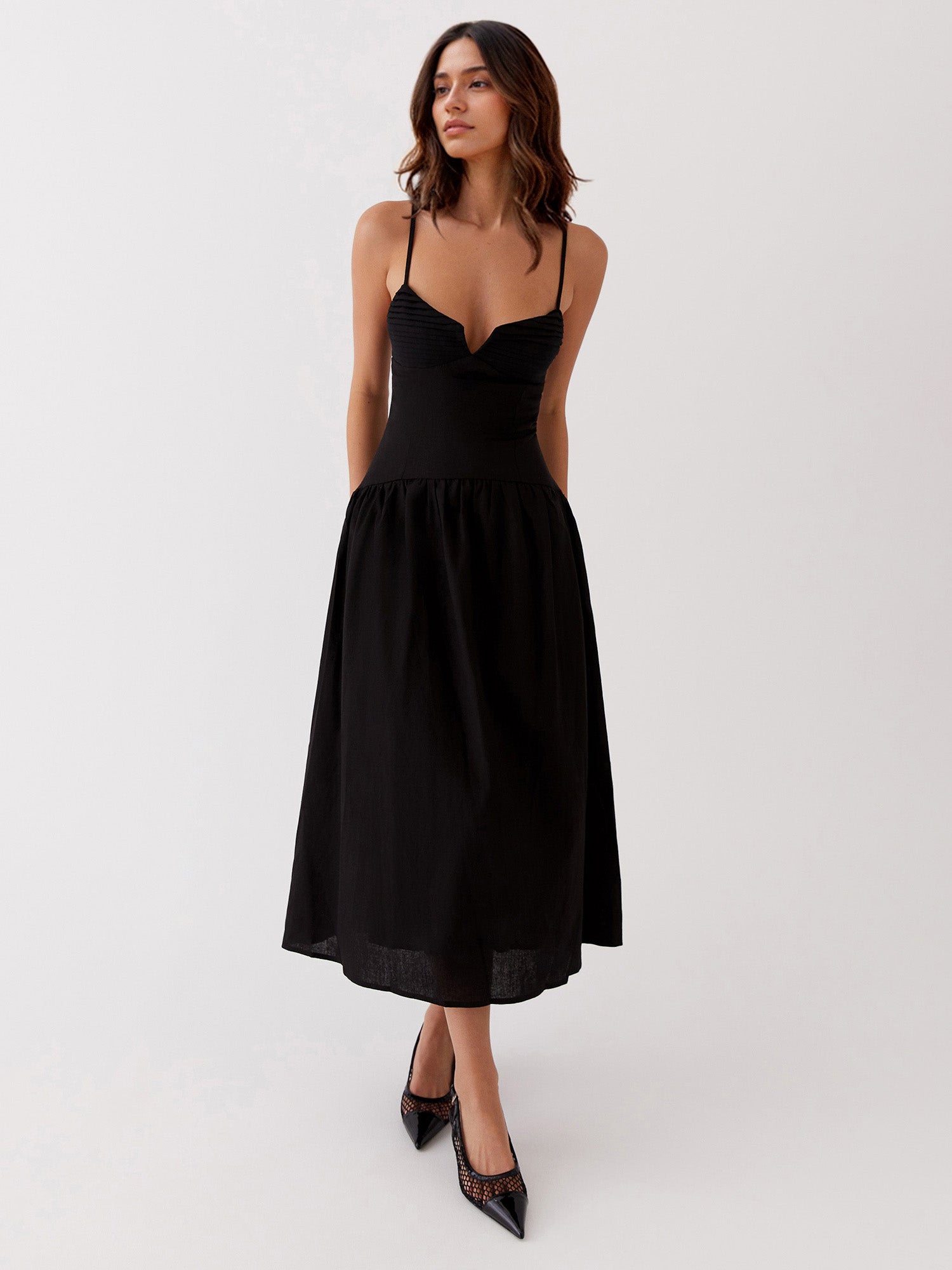 A-Line Midi Dress with Ruched Detail – Gretachic