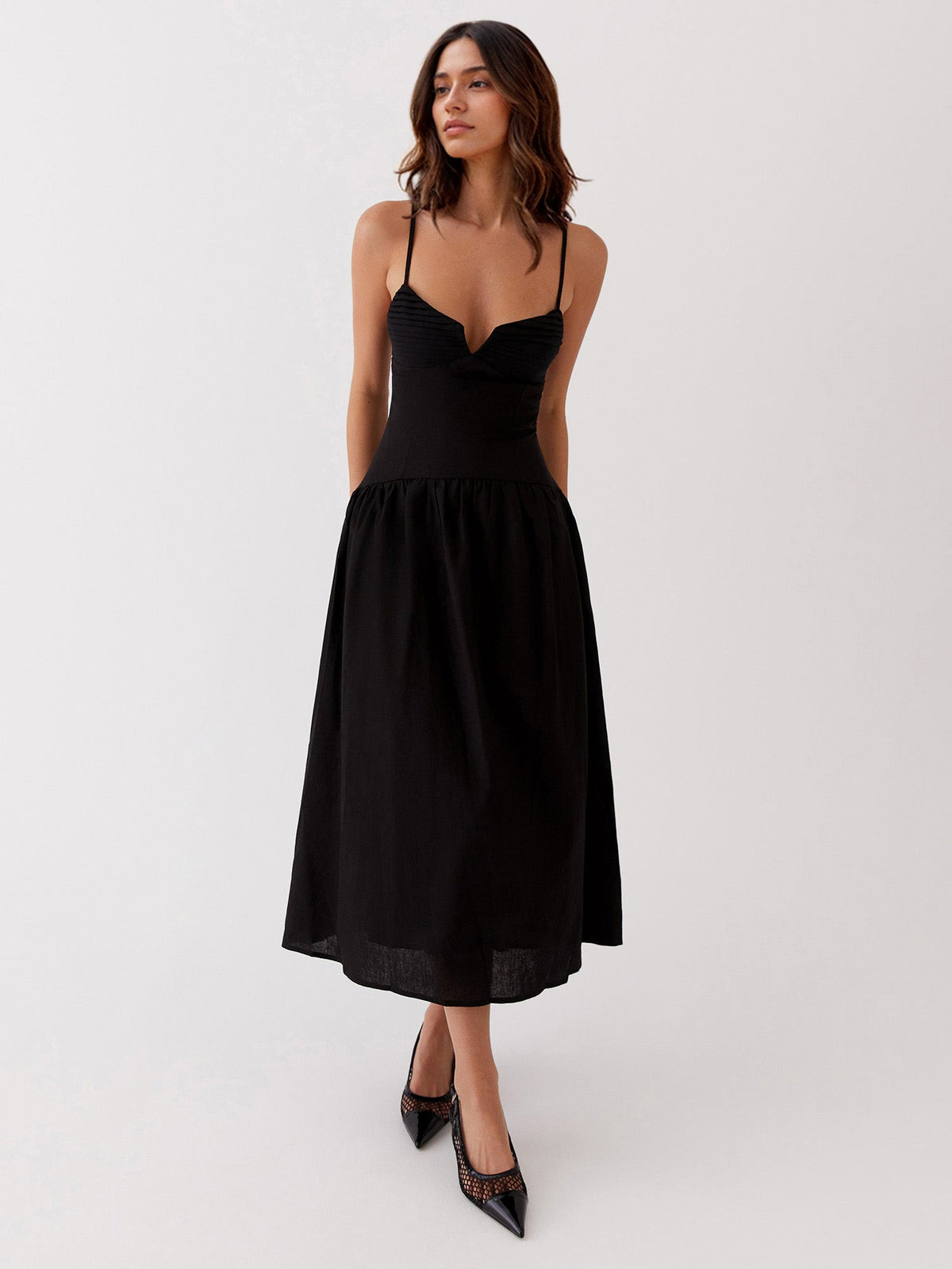 A-Line Midi Dress with Ruched Detail – Gretachic