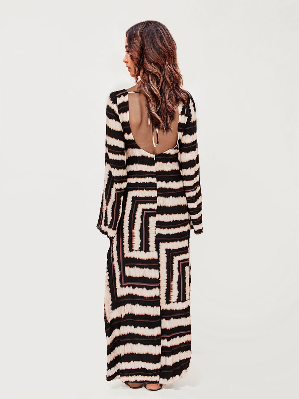 Bohemian Stripe Pattern V-Neck Maxi Dress