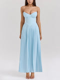 Pleated Strapless Sky Blue Maxi Dress