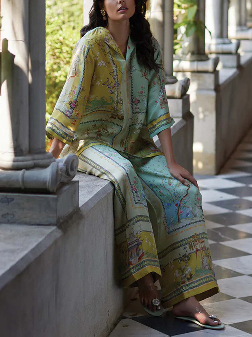 Serene Botanical Wide-Leg Pants