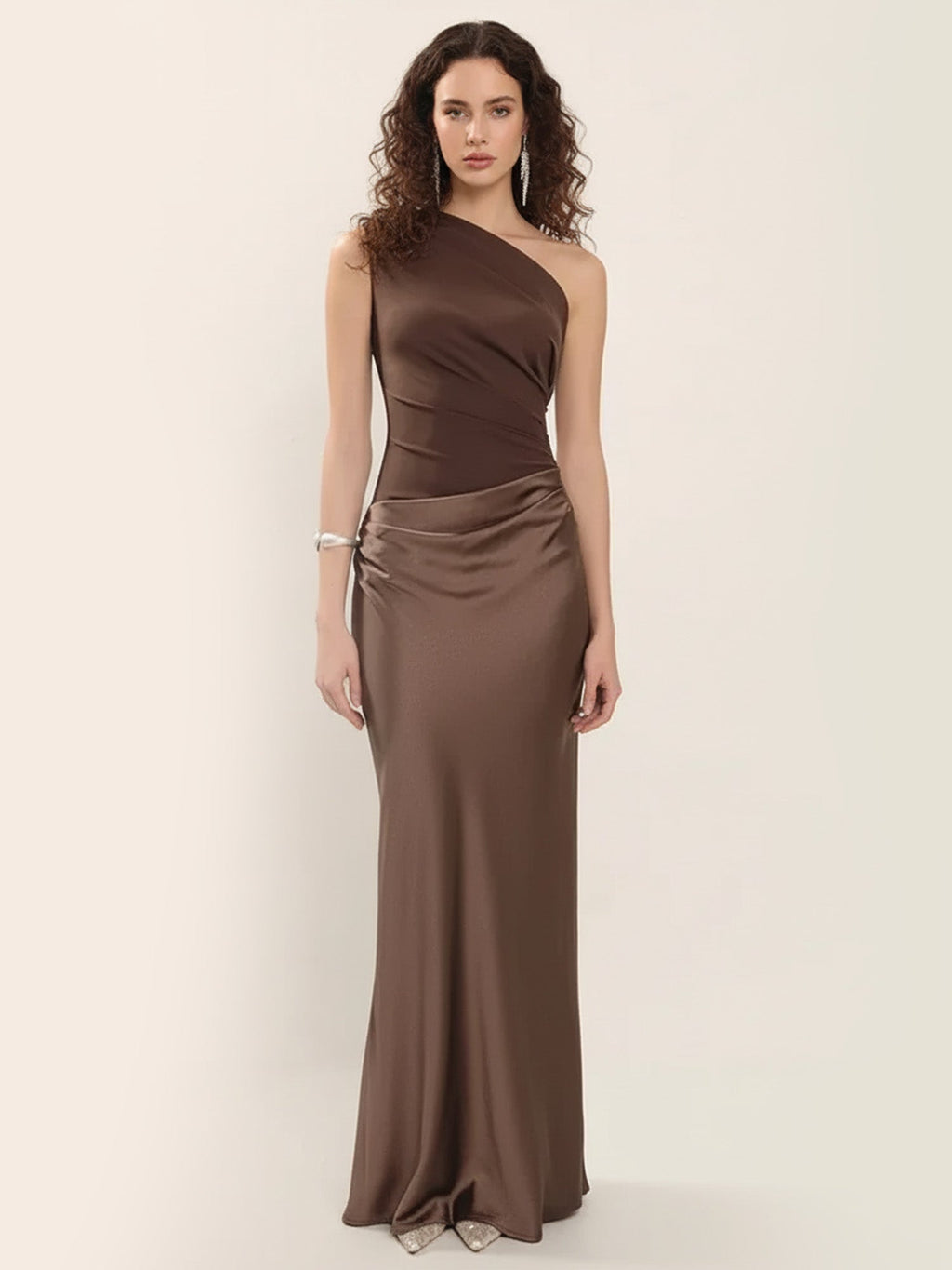 Brown Bold Maxi Dress Party Elegance