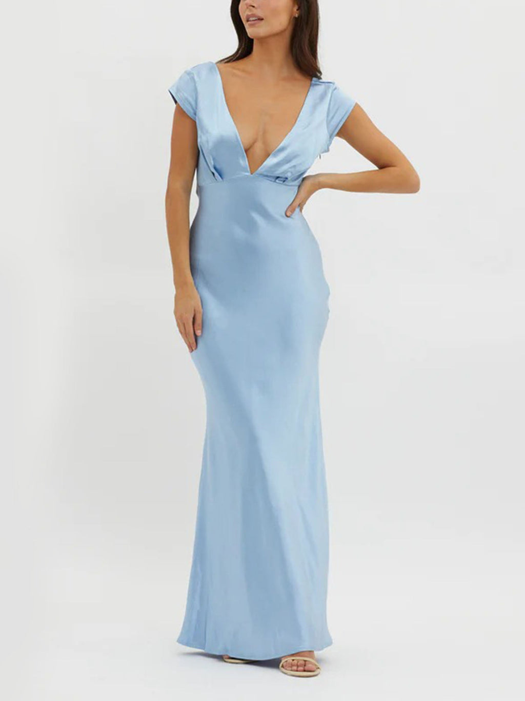 Blue Plunge Neck Maxi Dress