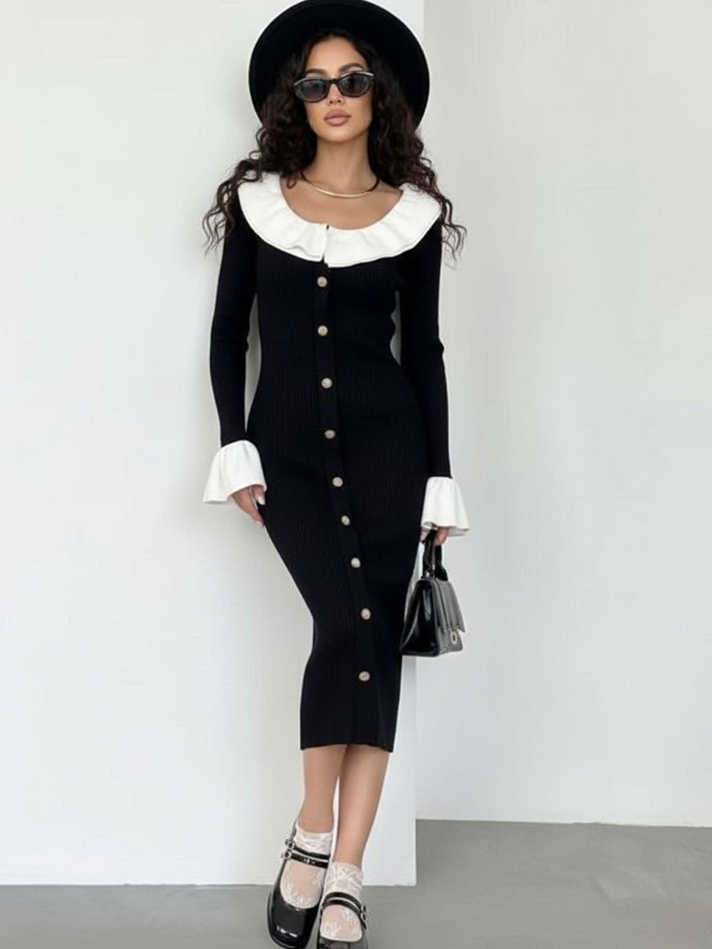 Buttoned Abyss Midi Dress