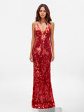 Sequin Plunge Maxi Dress