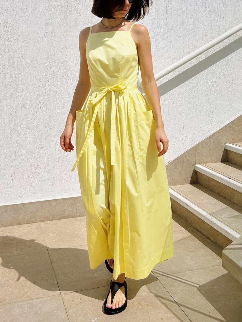 Gaun Midi Berikat Kuning