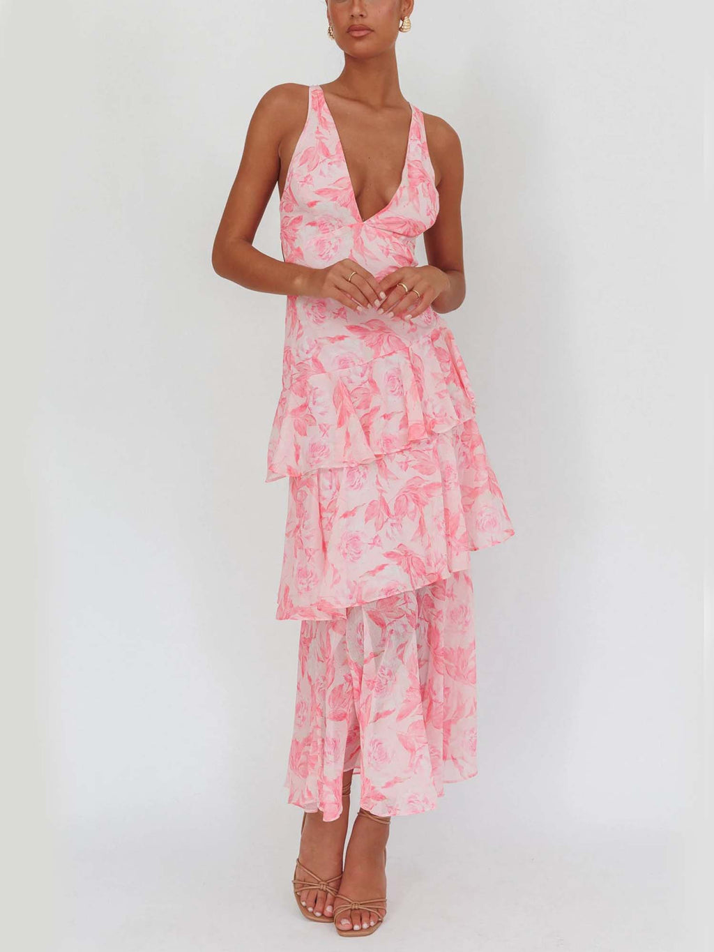 Pink Ruffled Tiered Maxi Dress