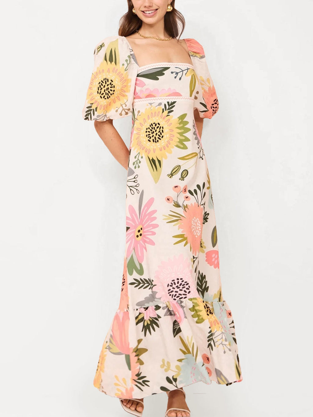 Gaun Maxi Bercorak Bunga Boho
