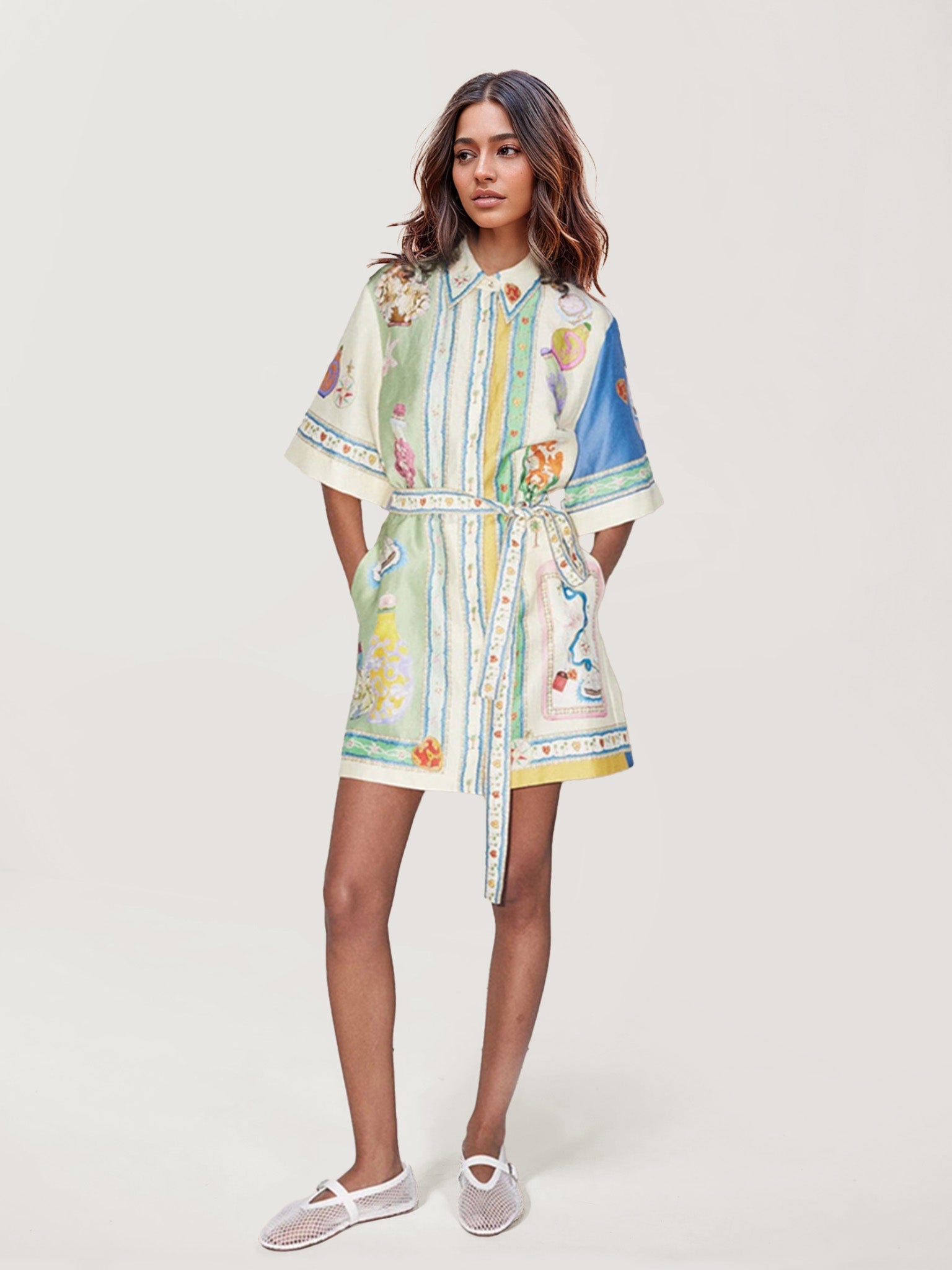 Vintage Art Printed Shirt Dress