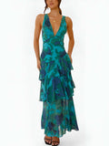 Green Ruffled Tiered Maxi Dress