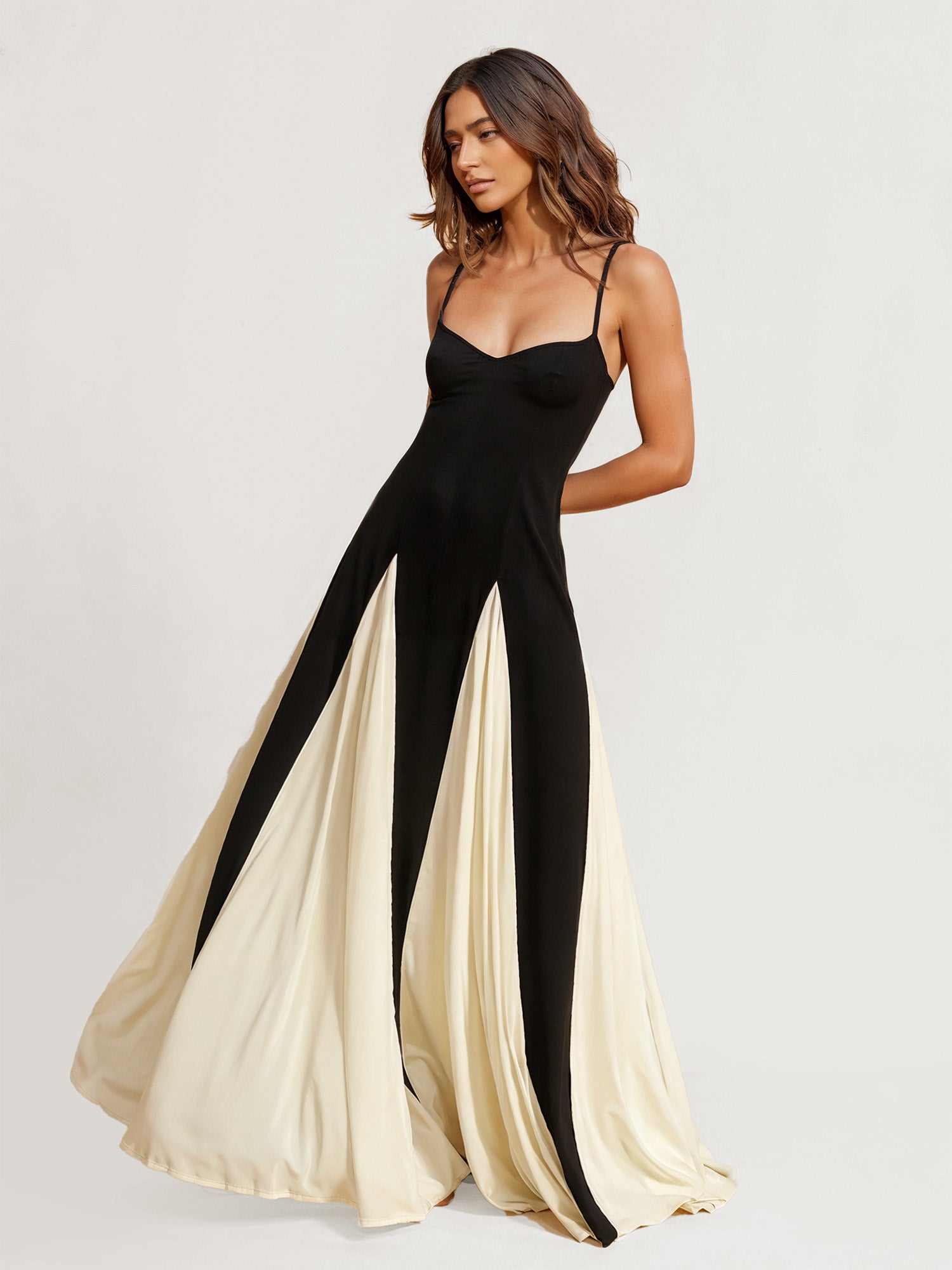 Chic Contrast Black and White Maxi Dress