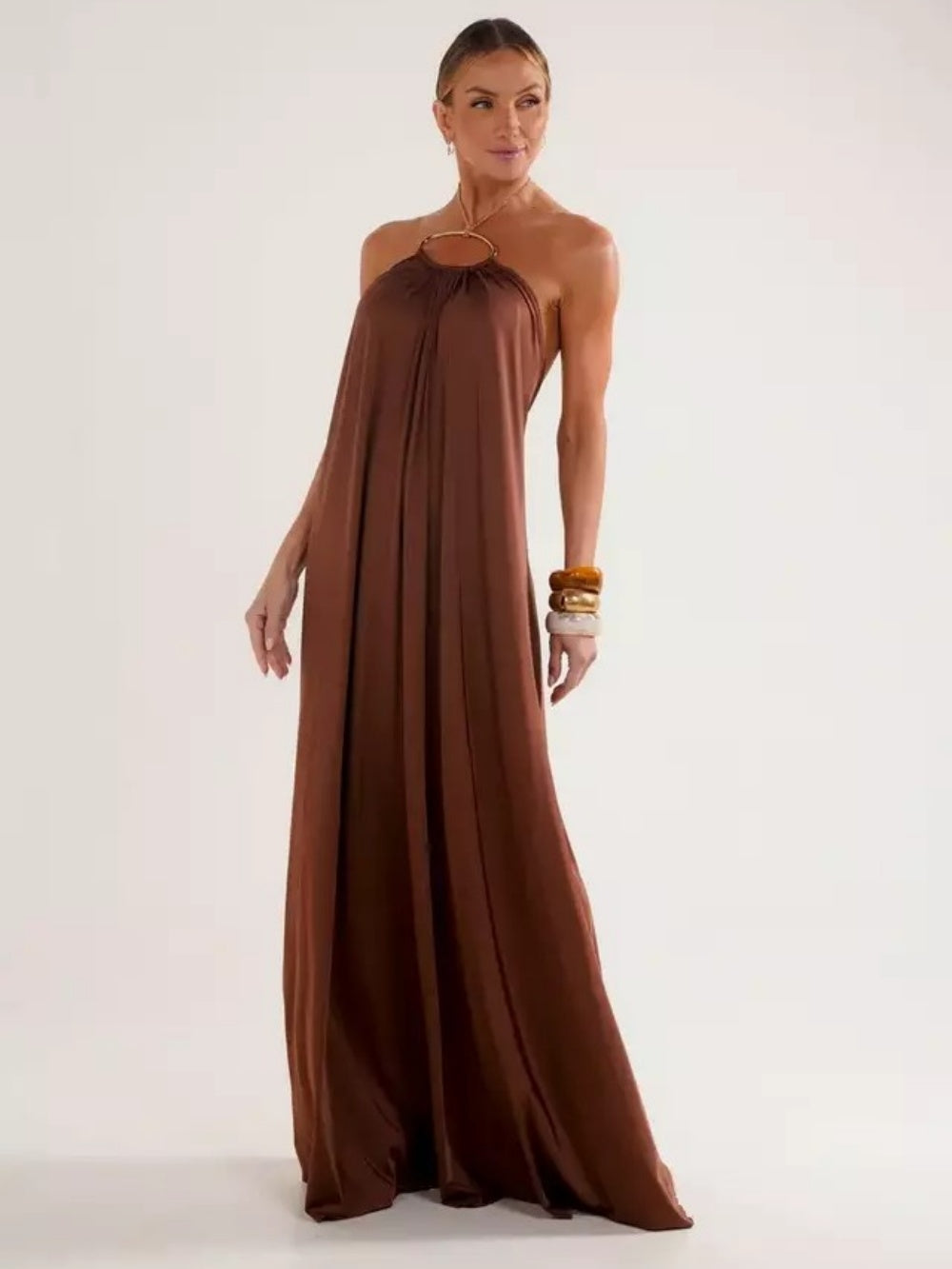 Satin Halter Neck Maxi Dress