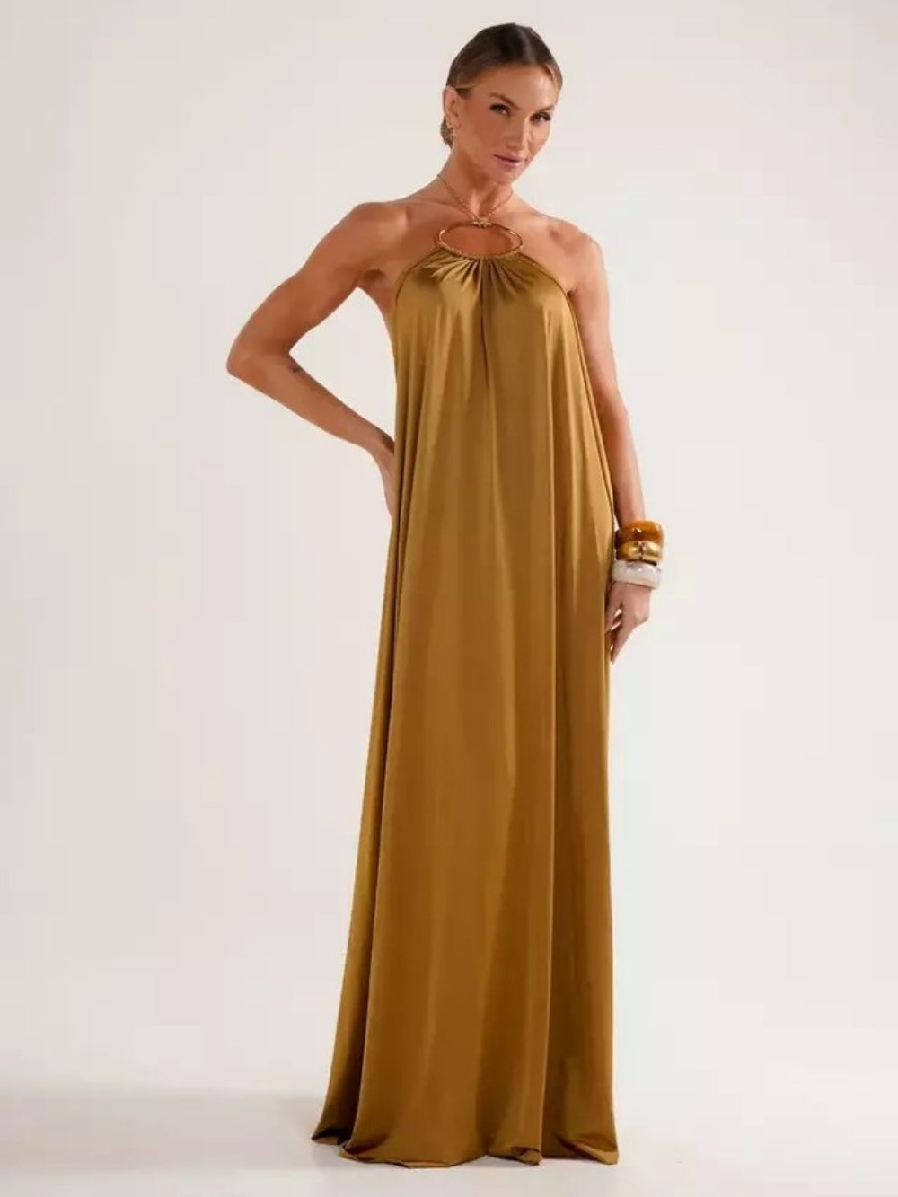 Satin Halter Neck Maxi Dress